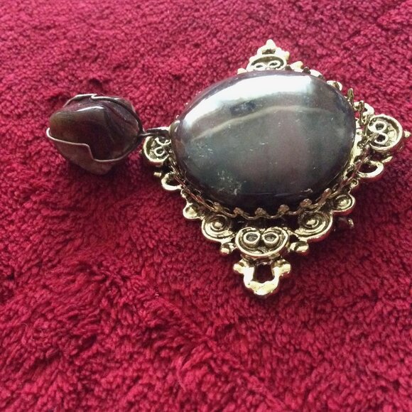 Vintage Agate and Brown Jasper Brooch - Picture 3 of 4